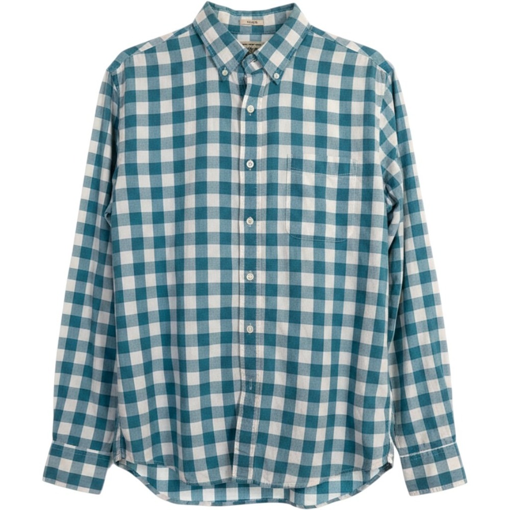 J.Crew Mens Slim Fit Gingham Cotton Button Down Shirt Teal White Medium
